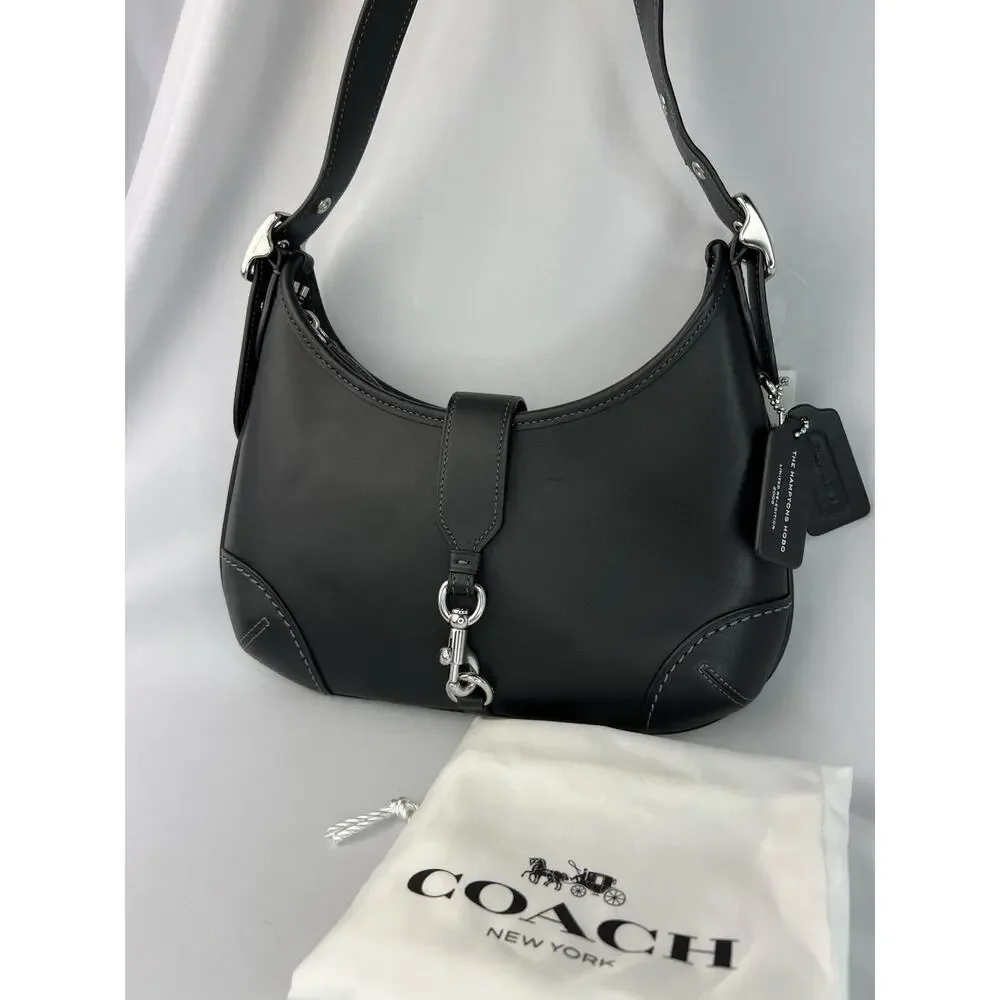 NWOT Coach Hamptons Hobo Bag in Black Glovetanned Leather (CW642)